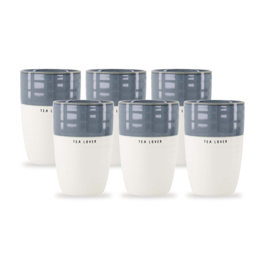 mok L tea lover set van 6 - wit/blauw