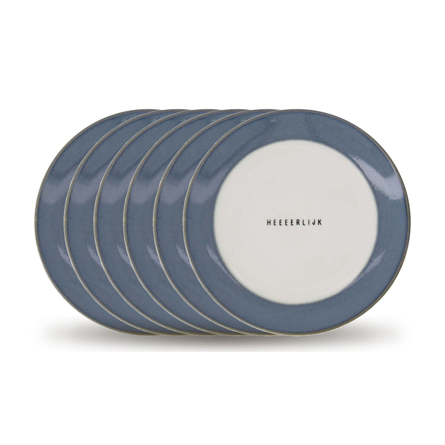 gebaksbordjes heeeerlijk set van 6 - wit/blauw