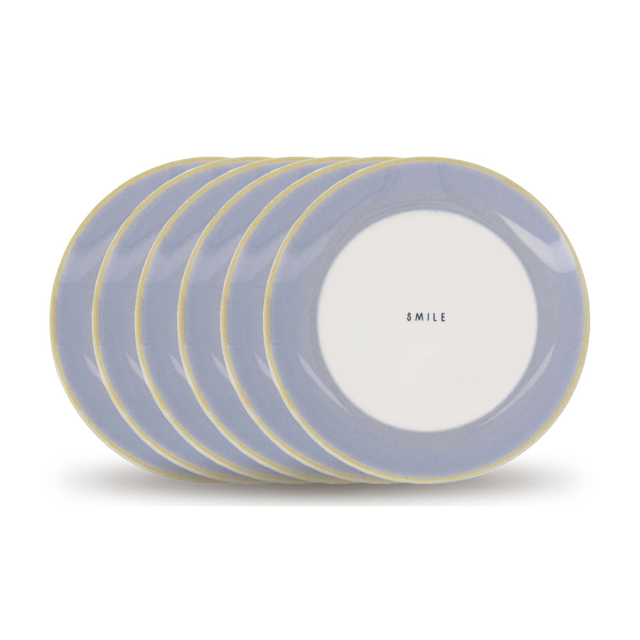 gebaksbordjes smile set van 6 - wit/lichtblauw