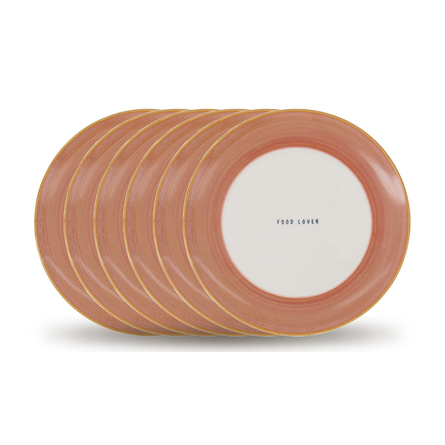 ontbijtbordjes food lover set van 6 - wit/donkerroze