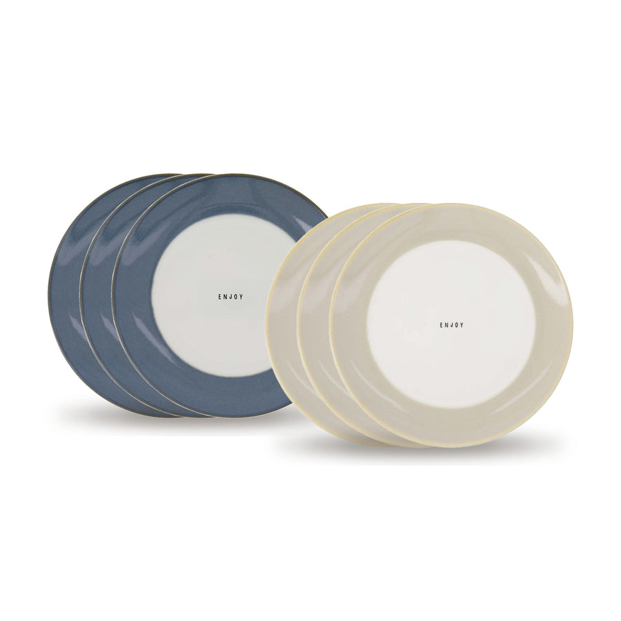ontbijtbordjes enjoy set van 6 - wit/blauw/zand