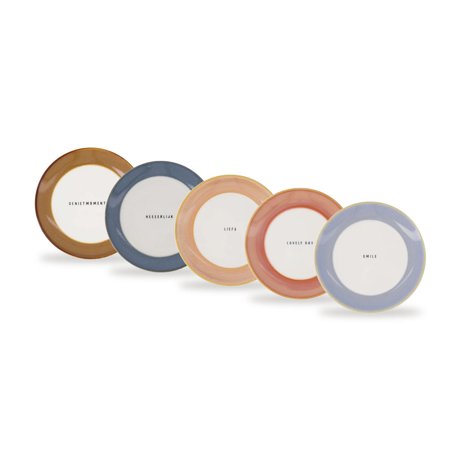 gebaksbordjes mix set van 5 - multicolor