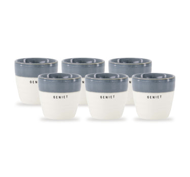 espressomokken geniet set van 6 - wit/blauw