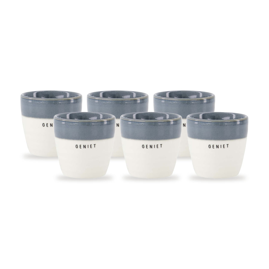 espressomokken geniet set van 6 - wit/blauw