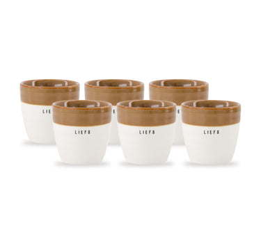 espressomokken liefs set van 6 - wit/bruin