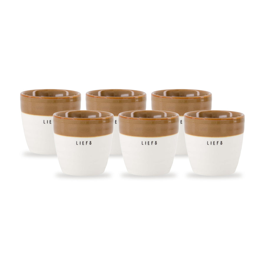 espressomokken liefs set van 6 - wit/bruin