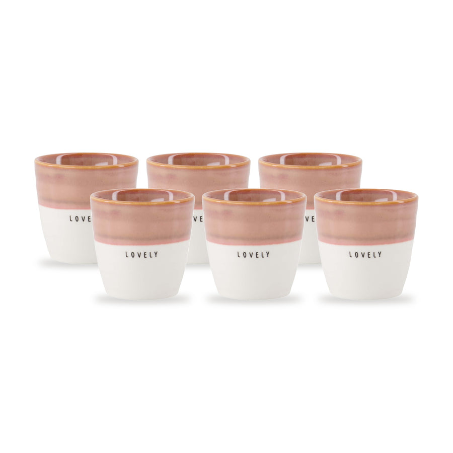 espressomokken lovely set van 6 - wit/donkerroze