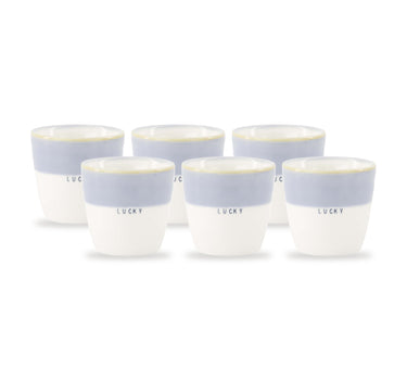 espressomokken lucky set van 6 - wit/lichtblauw