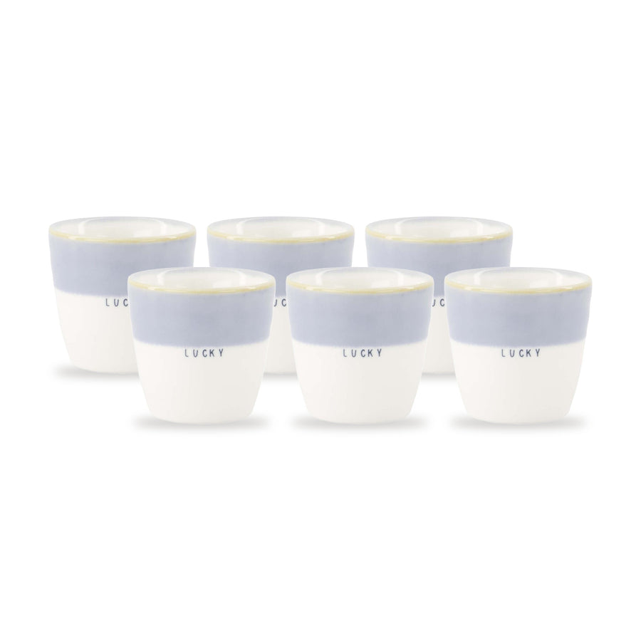 espressomokken lucky set van 6 - wit/lichtblauw